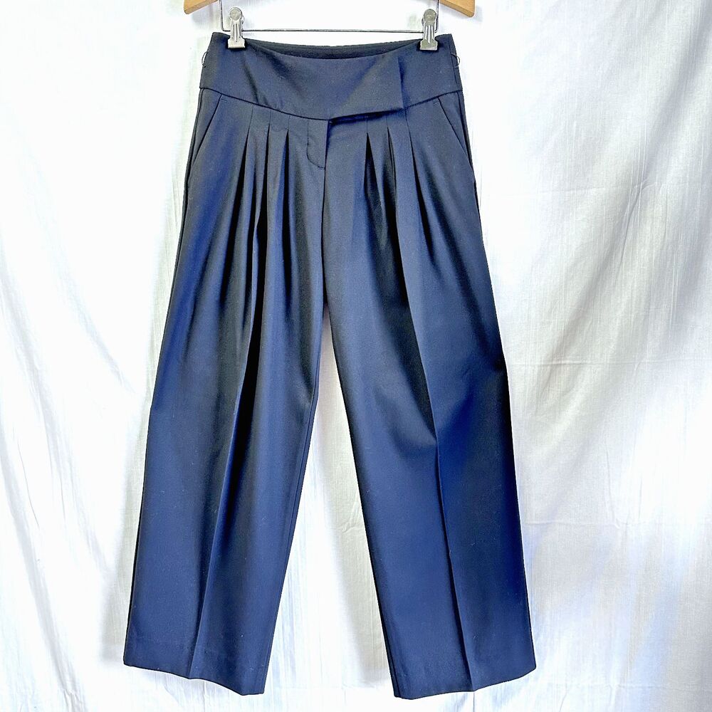 SISLEY Women's Pants High Waist Pleaded Front Wide Leg Black Trousers SZ 38/4 US